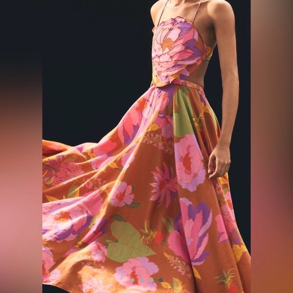 FARM Rio Pink, Orange & Yellow Floral Maxi Dress with Spaghetti Straps - Picture 2 of 6